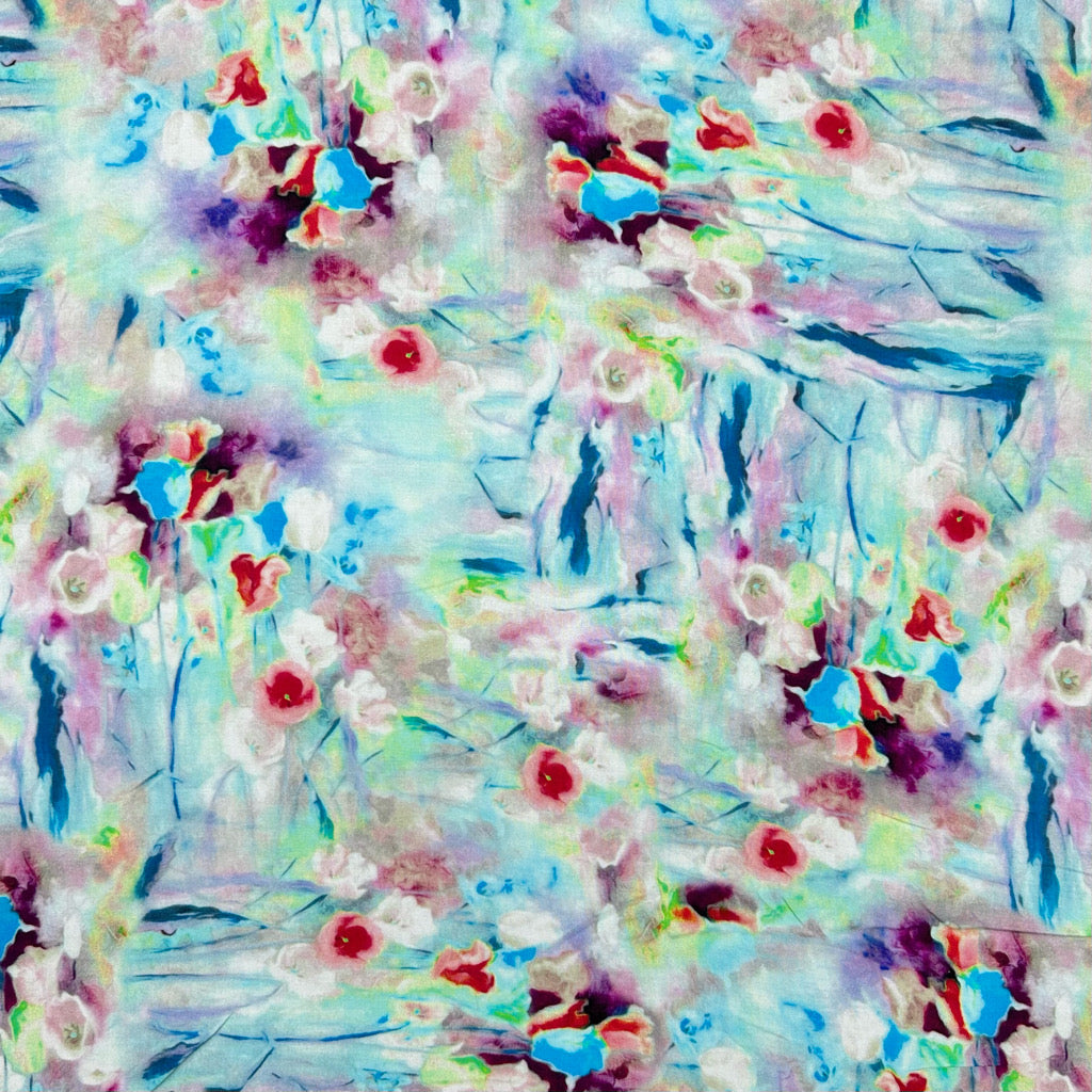 Abstract Blossom Viscose Challis Fabric