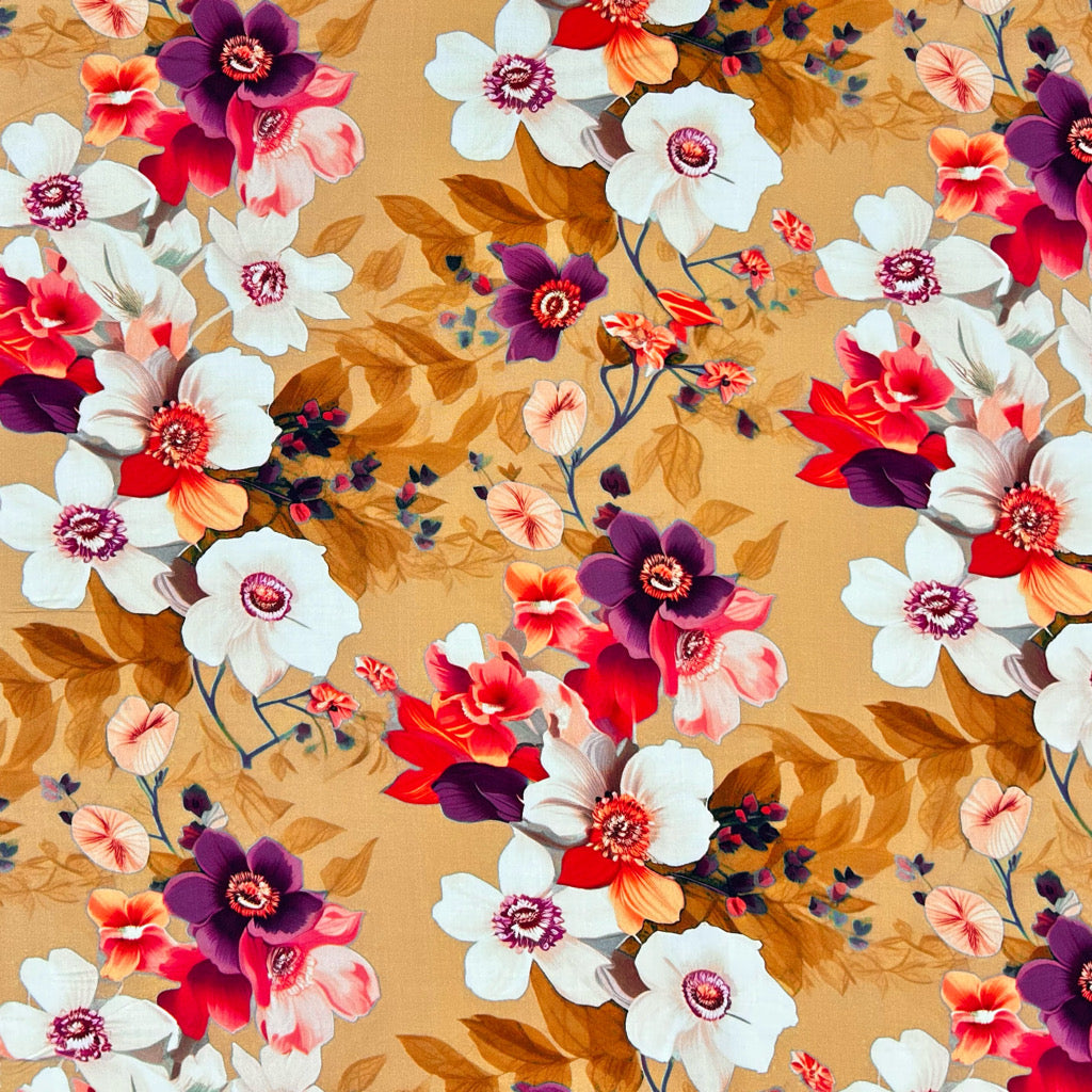 Warm Bloom Viscose Poplin Fabric
