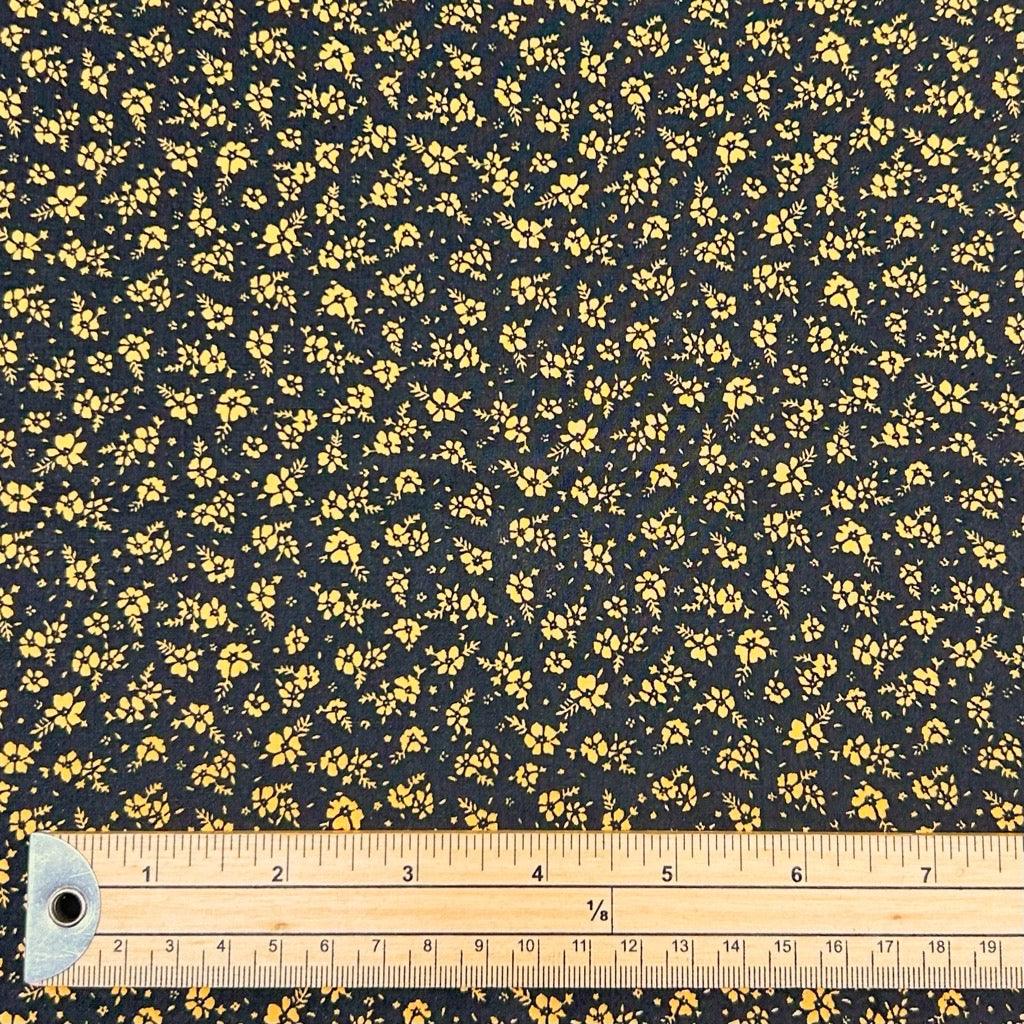 Gold Flowers on Black Cotton Poplin Fabric - Pound Fabrics