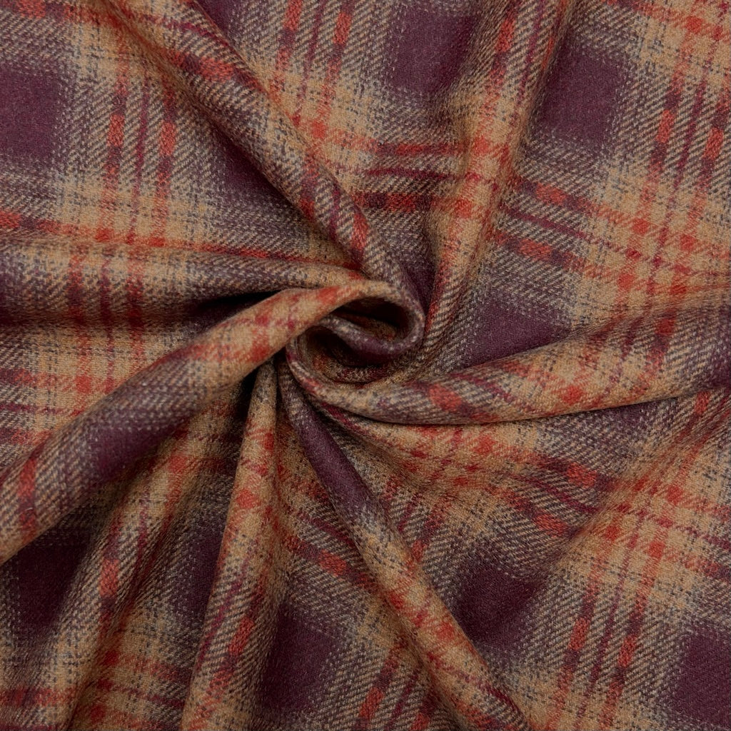 Autumn Plum Check Wool Blend Fabric