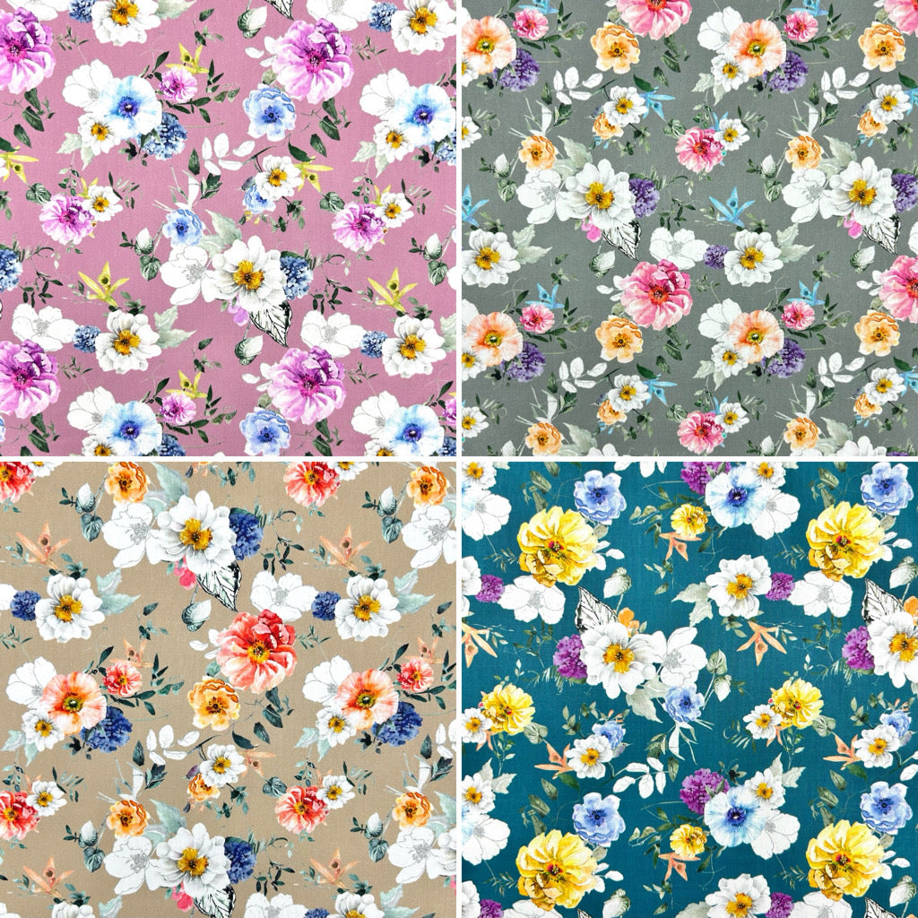 Floral Crush Rose & Hubble Cotton Poplin Fabric