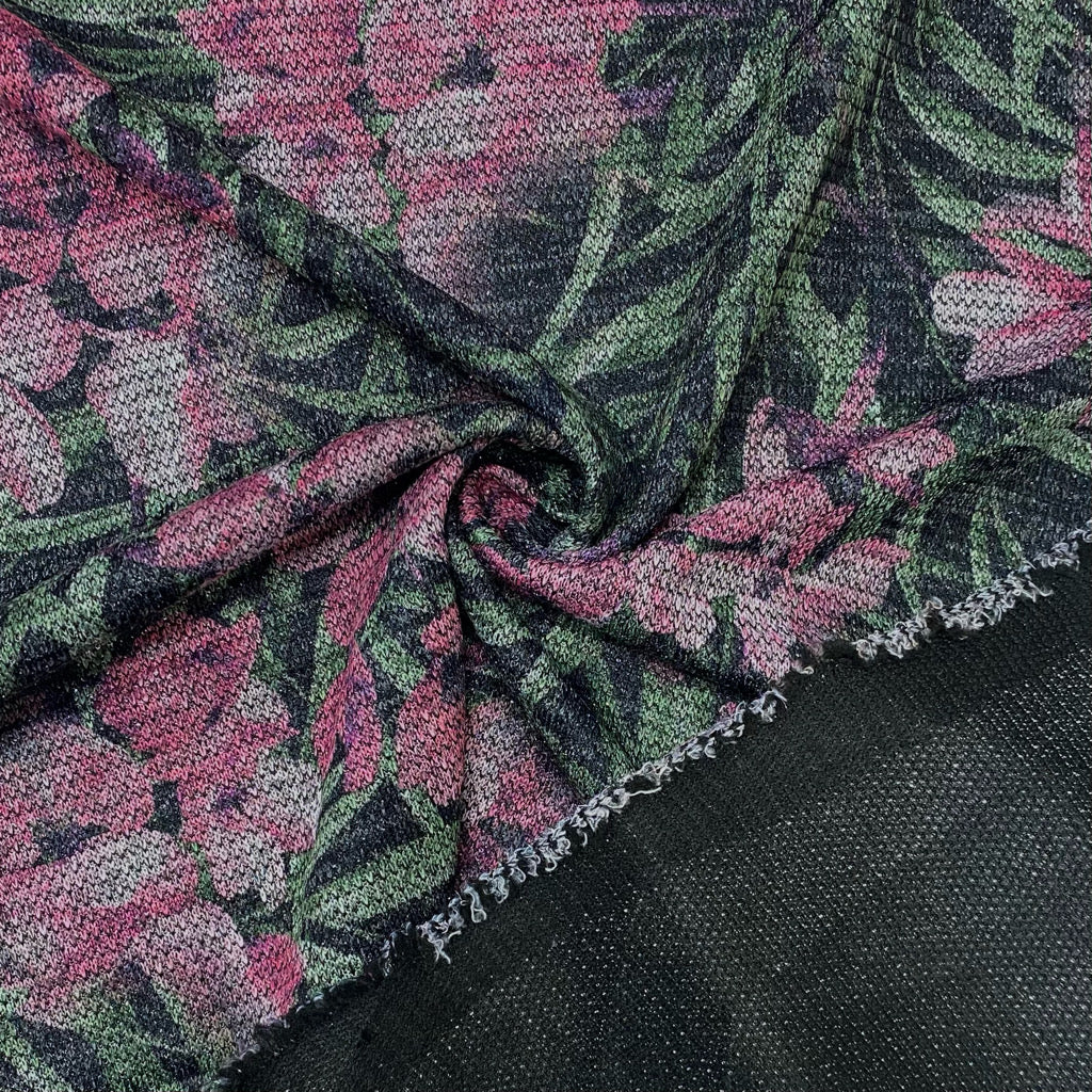 Pink Flowers Lurex Jersey Fabric