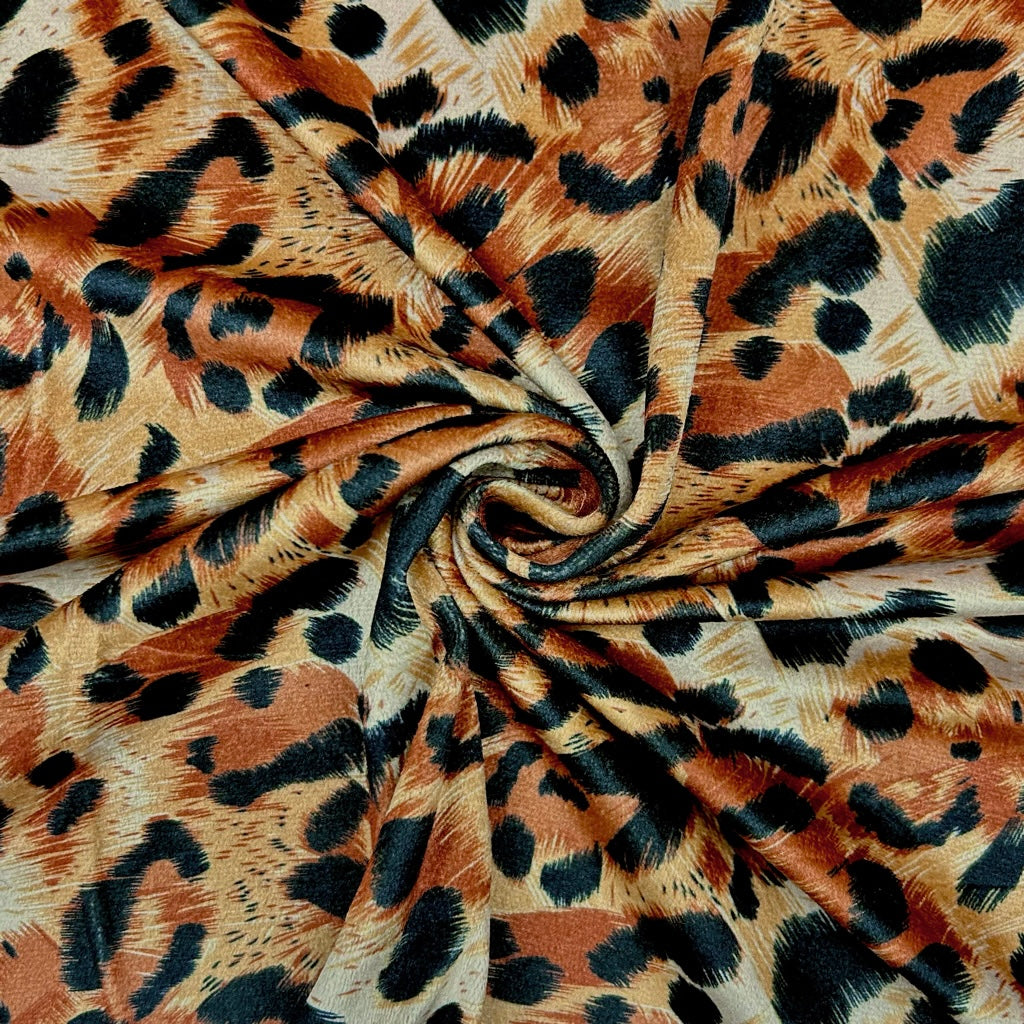 Safari Leopard Stretch Velvet Fabric