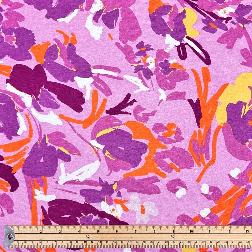 Purple Painted Floral Viscose Jersey Fabric - Pound Fabrics