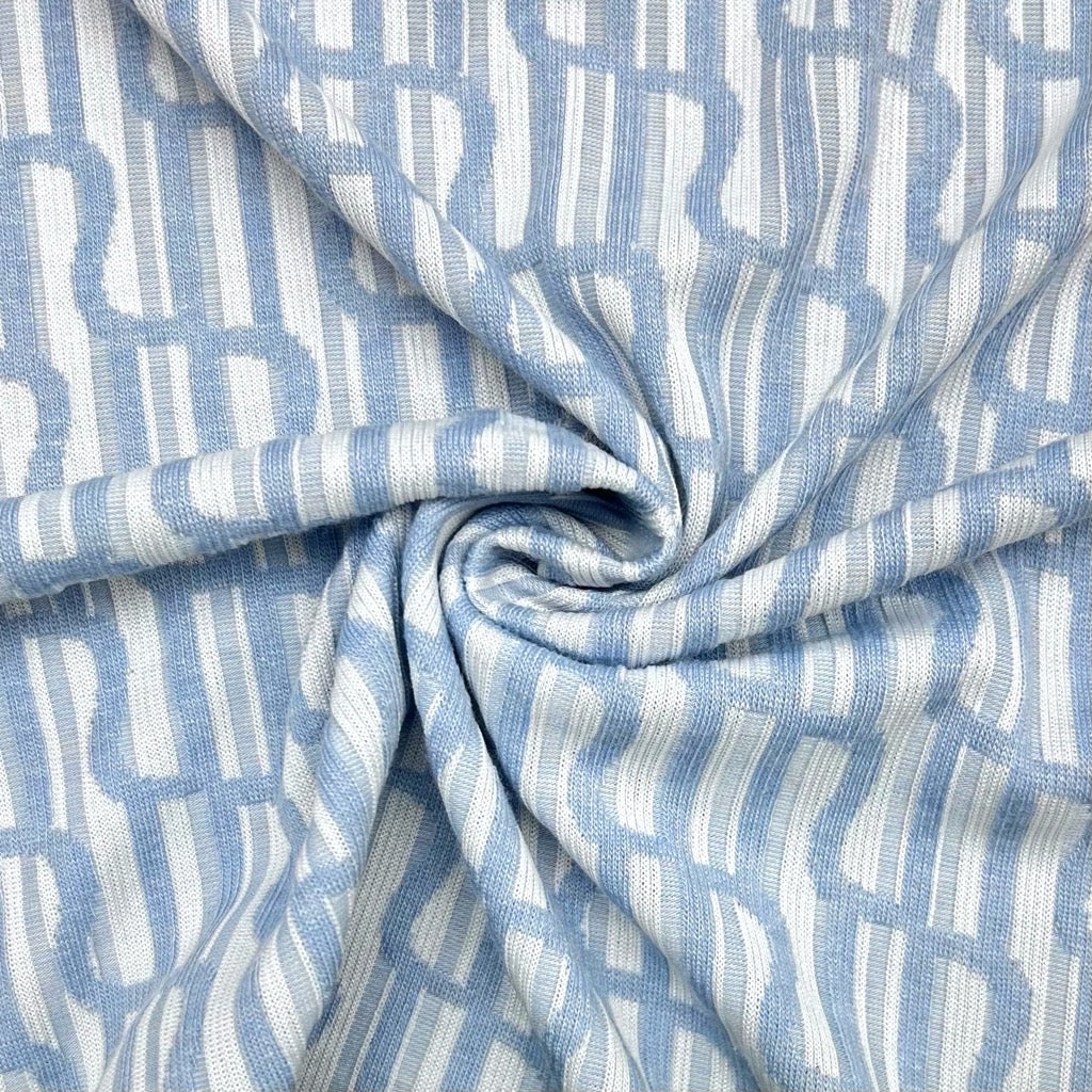 Blue Waves Ribbed Jersey Fabric - Pound Fabrics