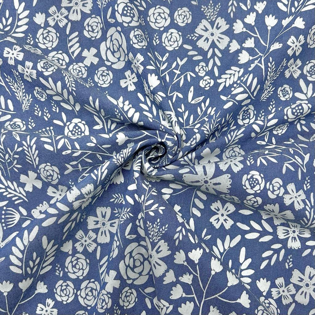 Flower Meadow Chambray Denim Fabric