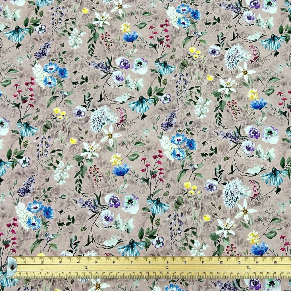 Watercolour Floral Rose &amp; Hubble Cotton Poplin Fabric - Pound Fabrics