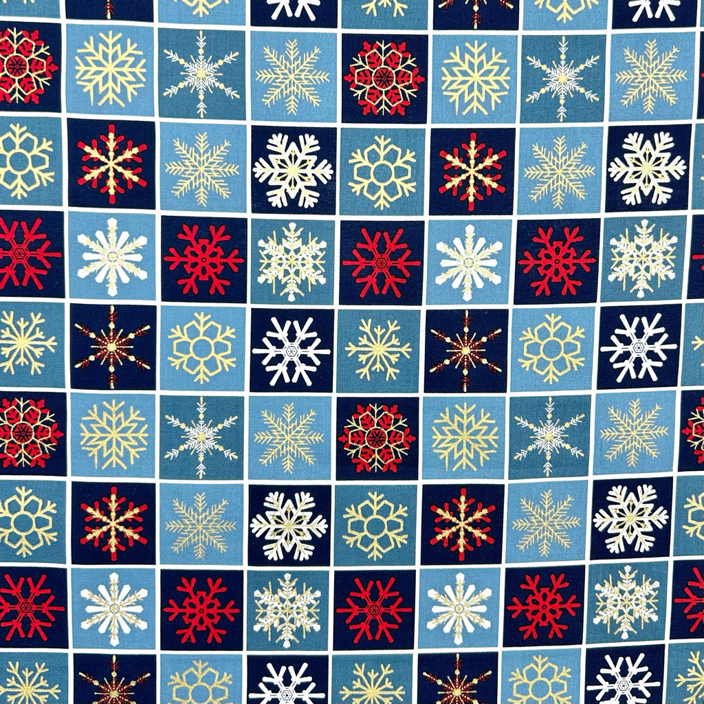 Snowflake Squares Christmas Cotton Fabric