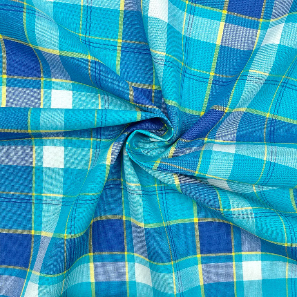 Aqua Madras Check Cotton Fabric
