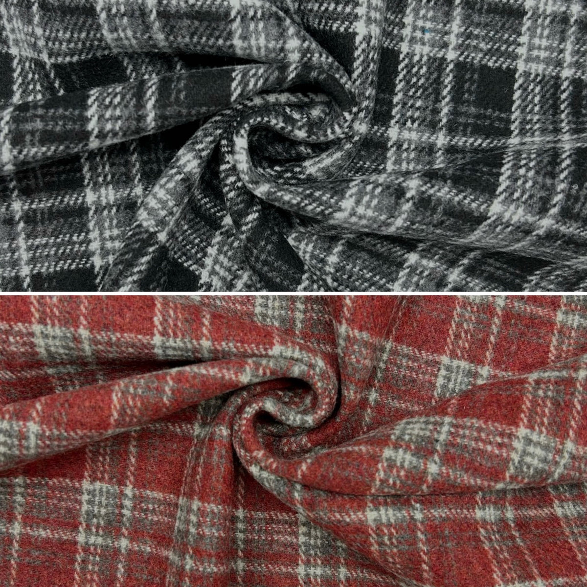 Layered Check Wool Blend Fabric