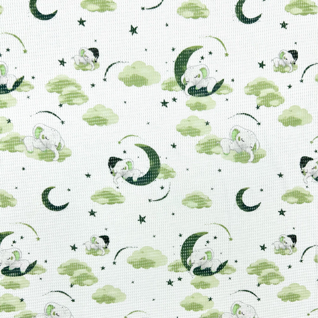Sleepy Elephants on Ivory Waffle Jersey Fabric