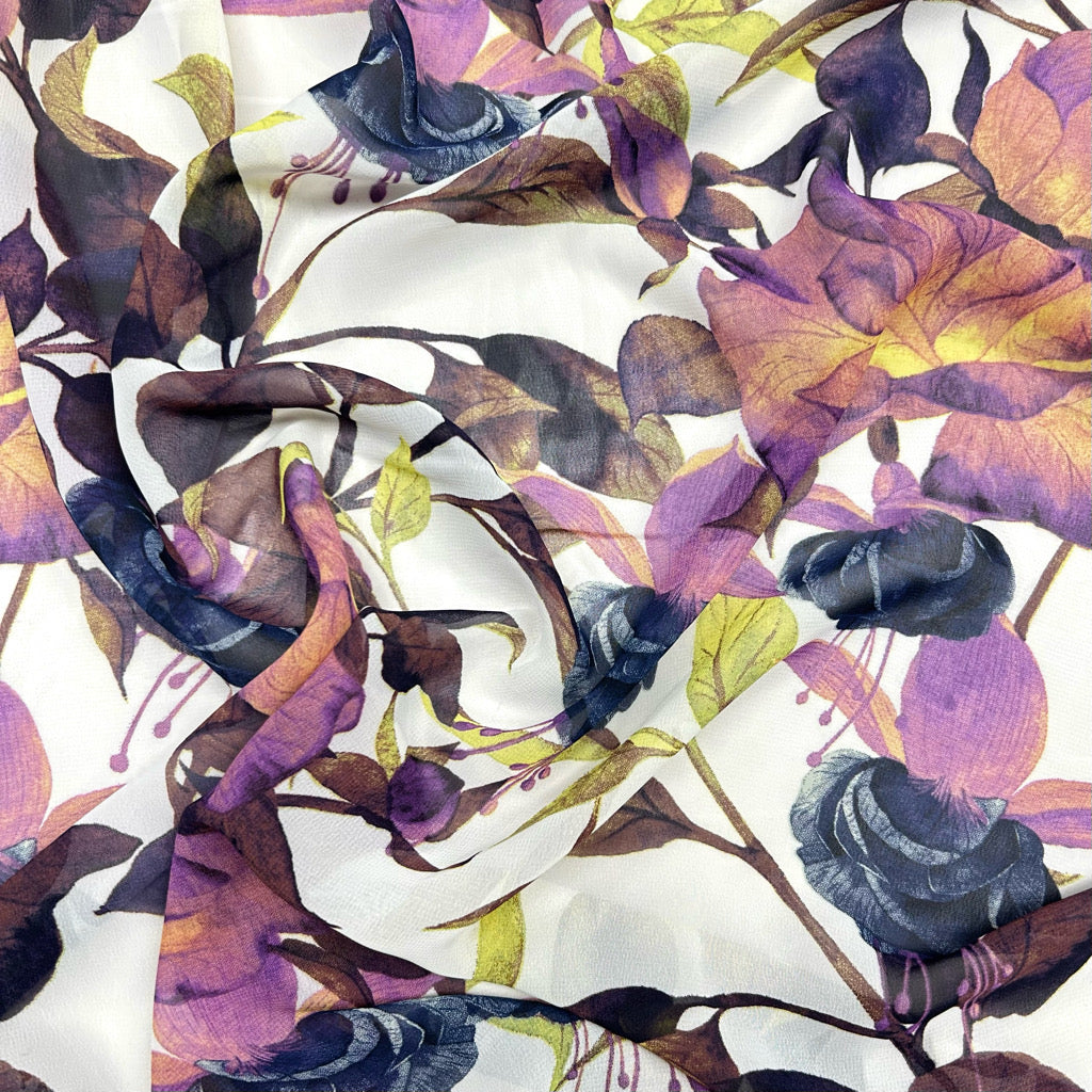 Purple/Plum Flowers Chiffon Fabric - Pound Fabrics