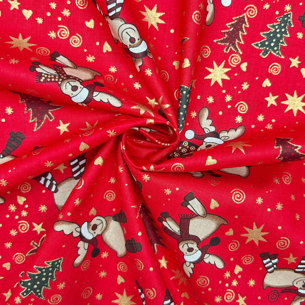 Dancing Reindeer Christmas Cotton Fabric