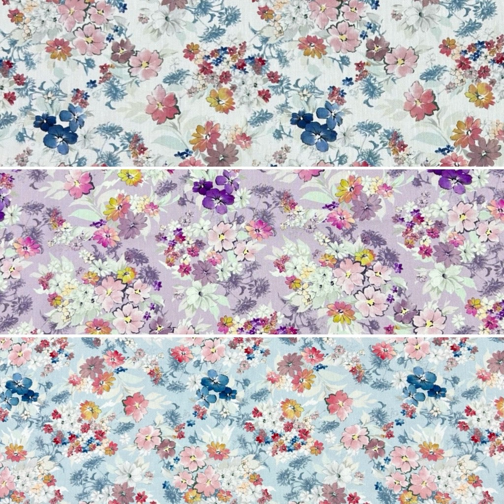 Charming Flowers Rose &amp; Hubble Cotton Poplin Fabric - Pound Fabrics