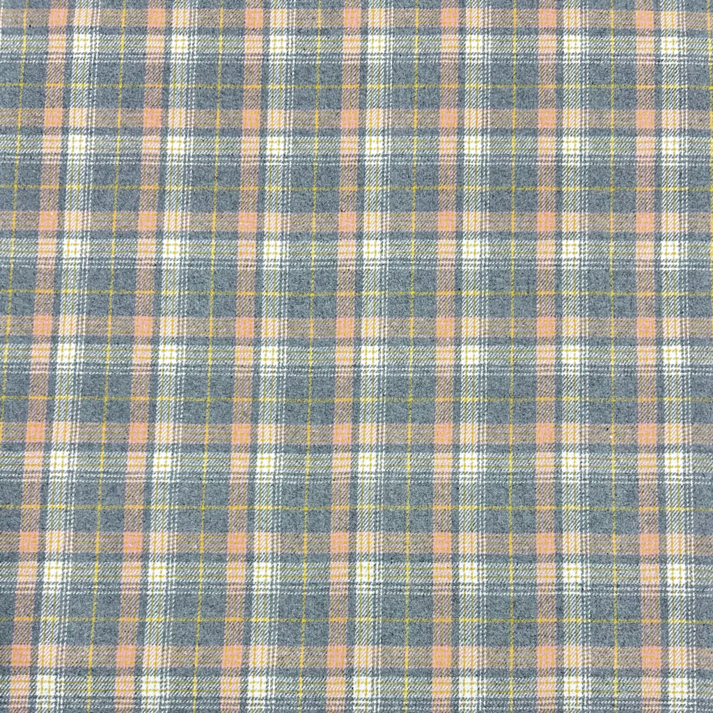 Pink and Grey Checkered Wool Blend Fabric - Pound Fabrics