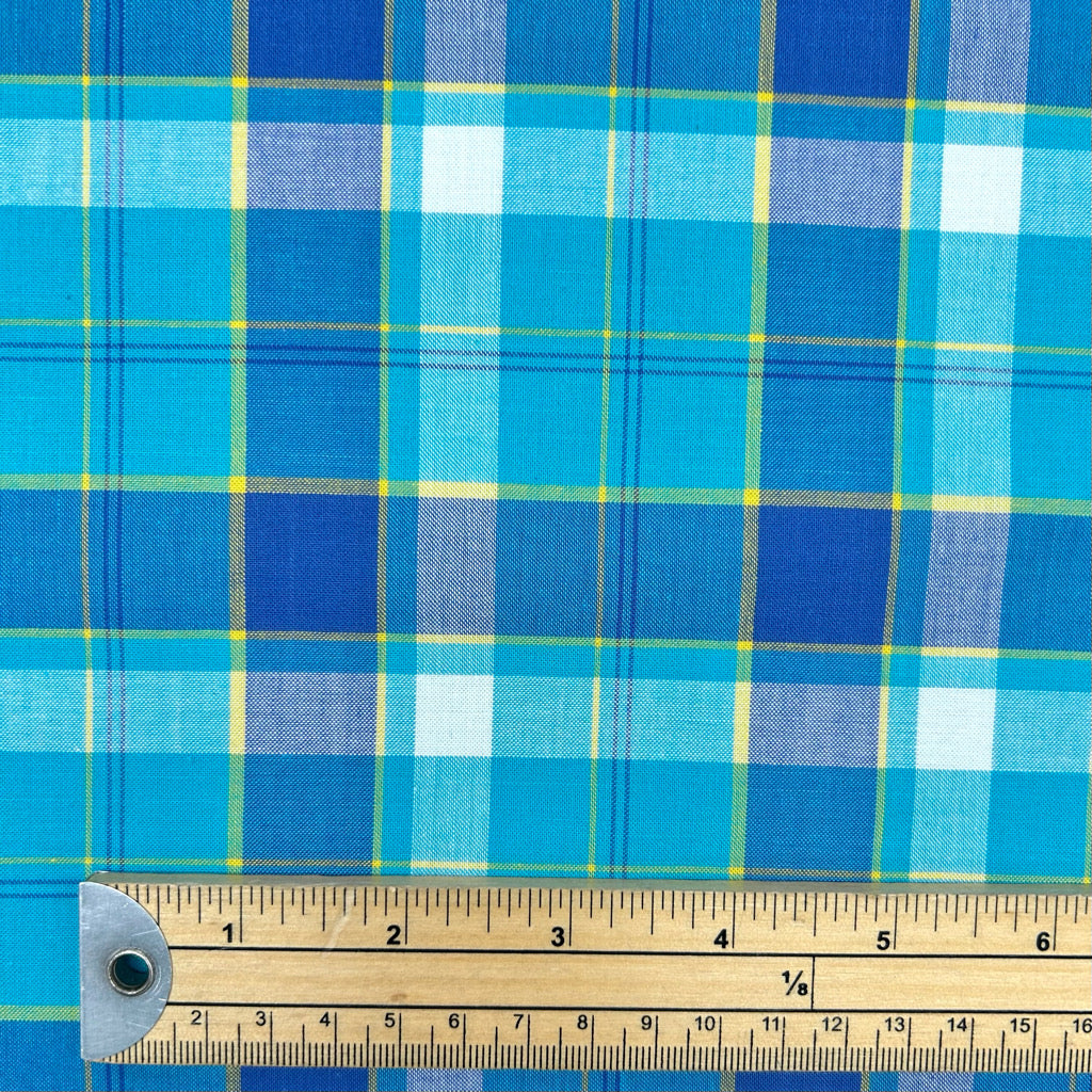 Aqua Madras Check Cotton Fabric