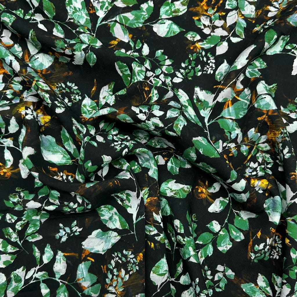 All Over Leaves Viscose Twill Fabric - Pound Fabrics