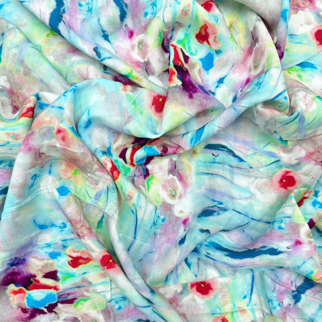 Abstract Blossom Viscose Challis Fabric