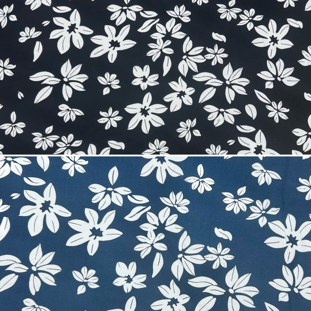 Scattered White Flowers Viscose Challis Fabric