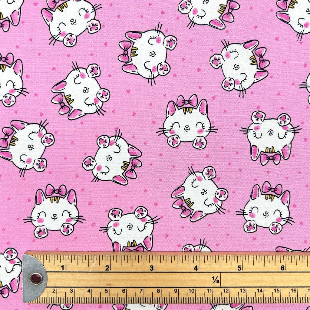 Kitty Faces Rose & Hubble Cotton Poplin Fabric