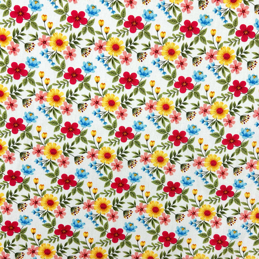 Ditsy Folk Rose & Hubble Cotton Poplin Fabric