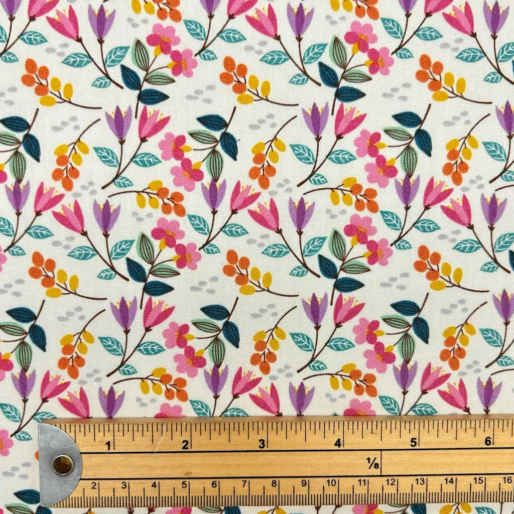 Meadow Blooms Rose & Hubble Cotton Poplin Fabric