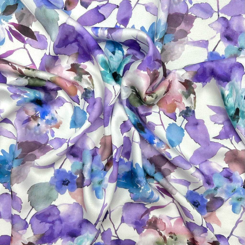 Wild Watercolour Viscose Satin Fabric