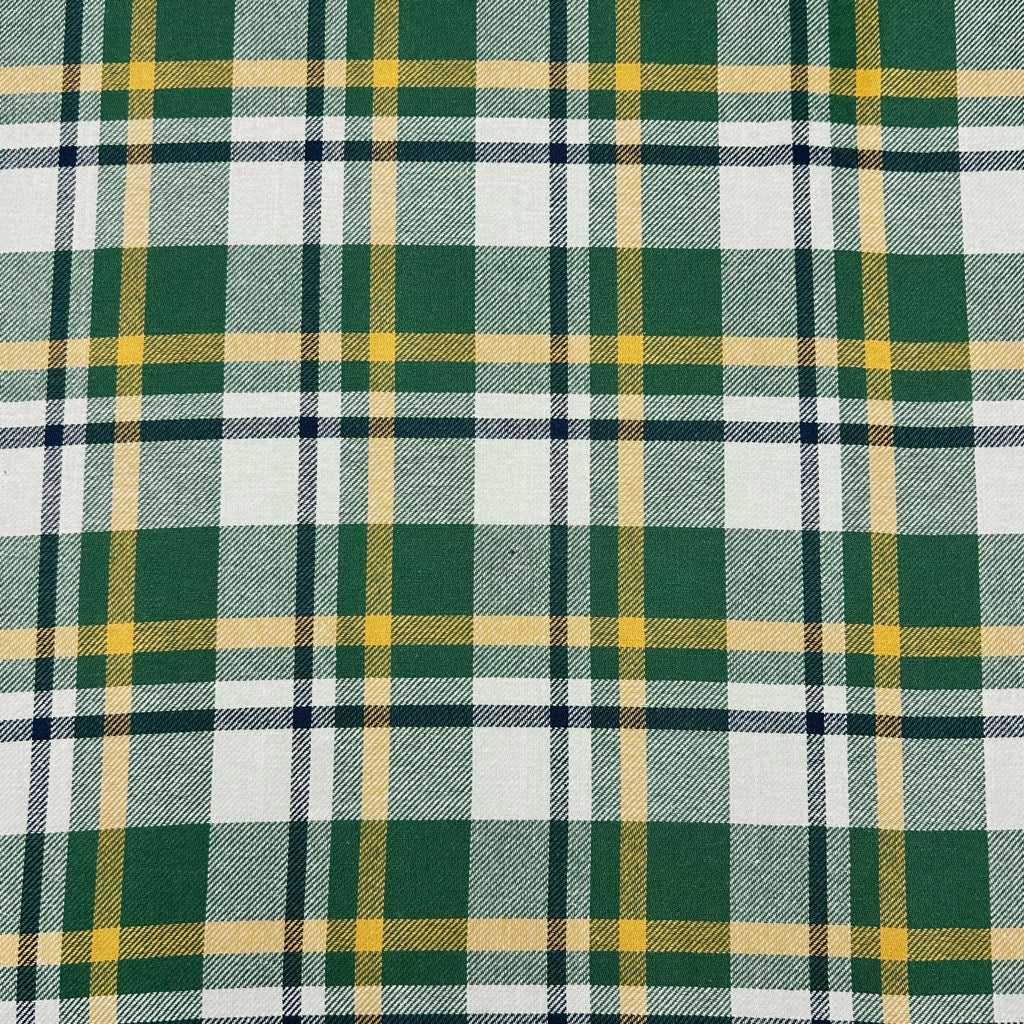 Green and Ivory Check Brushed Cotton Fabric