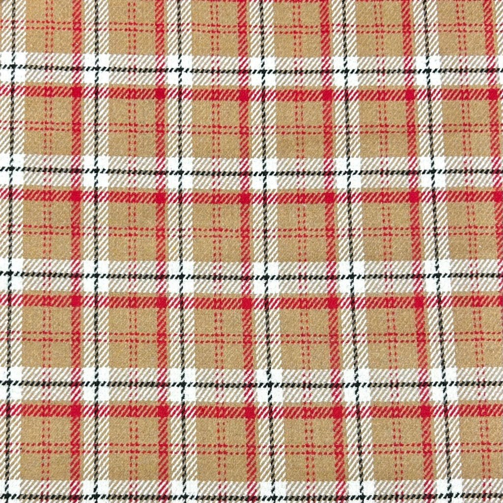 Red and Beige Checkered Wool Blend Fabric - Pound Fabrics