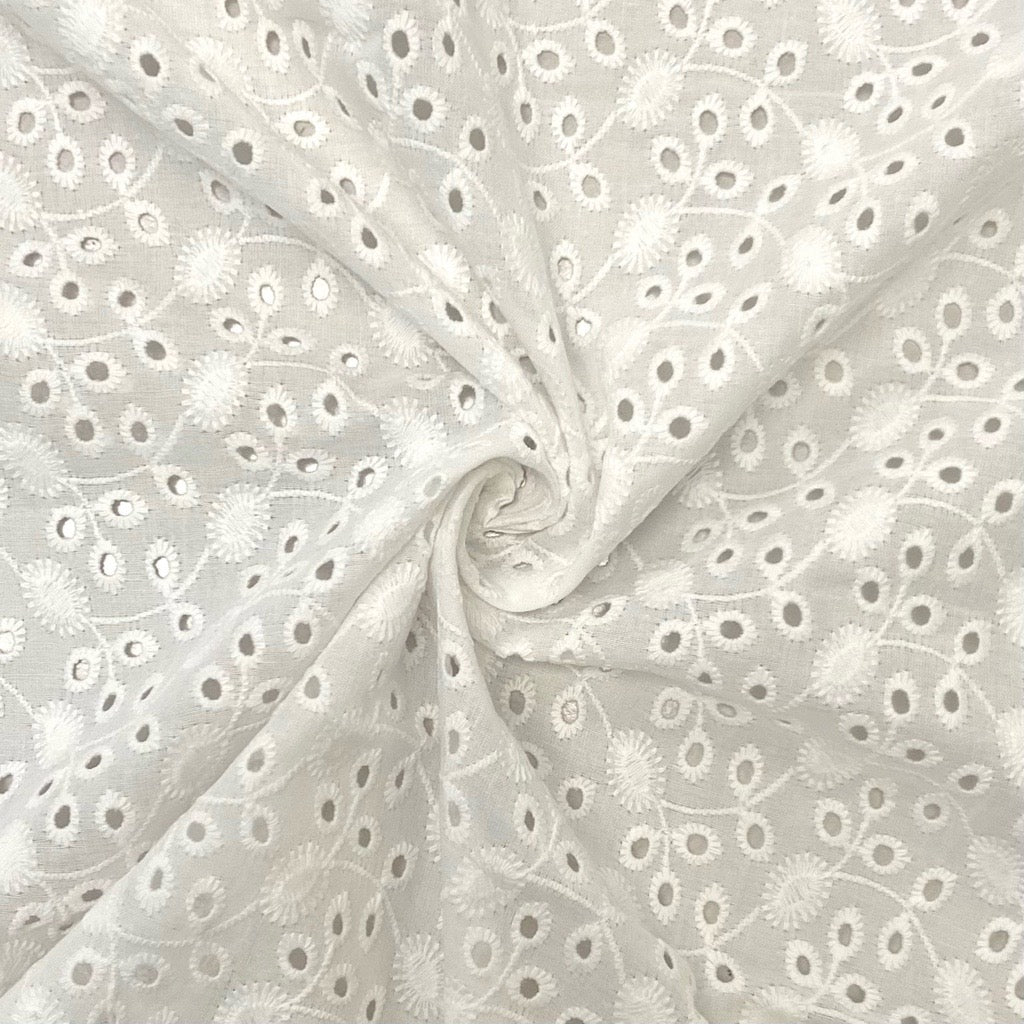 Dandelions White Embroidered Cotton Fabric #7