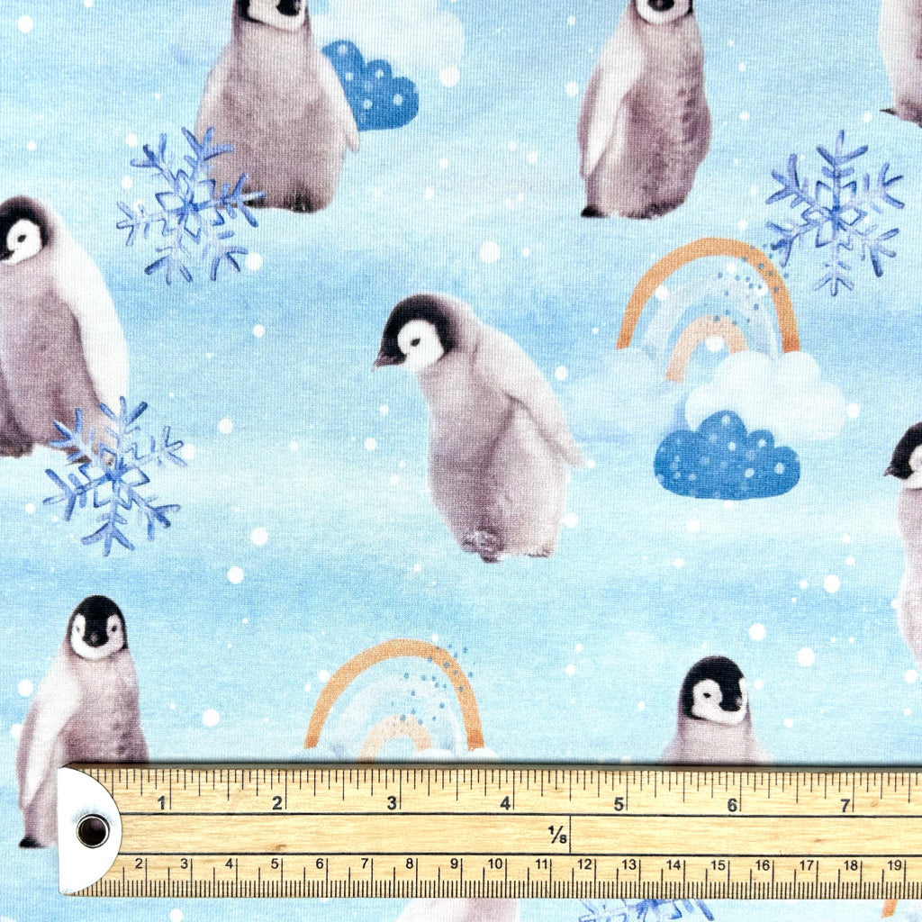 Snowy Penguins Cotton Jersey Fabric