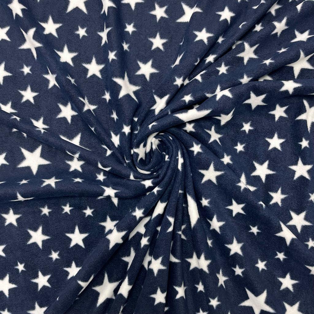 Stars on Navy Anti Pill Polar Fleece Fabric - Pound Fabrics