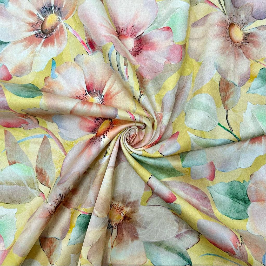 Pink Flowers Cotton Sateen Fabric - Pound Fabrics