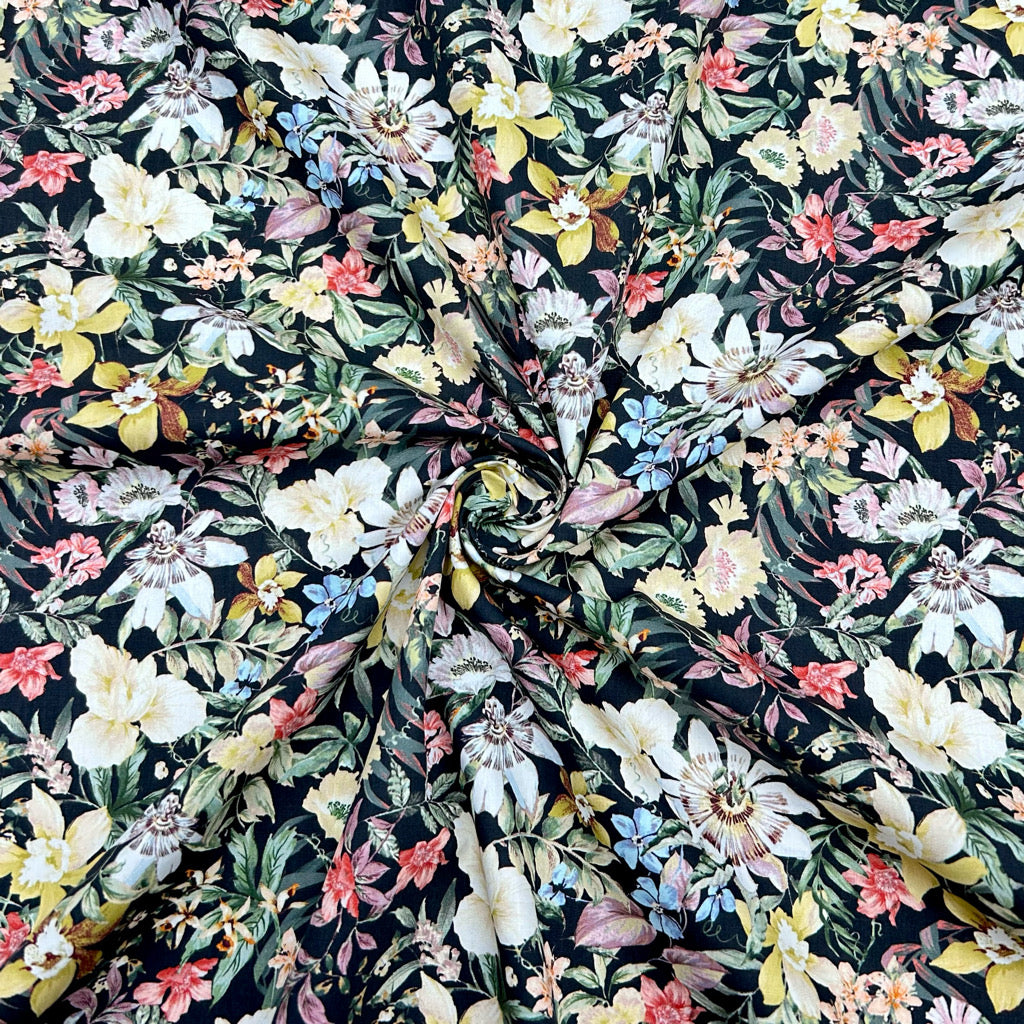 Bright Botanical Rose &amp; Hubble Cotton Poplin Fabric