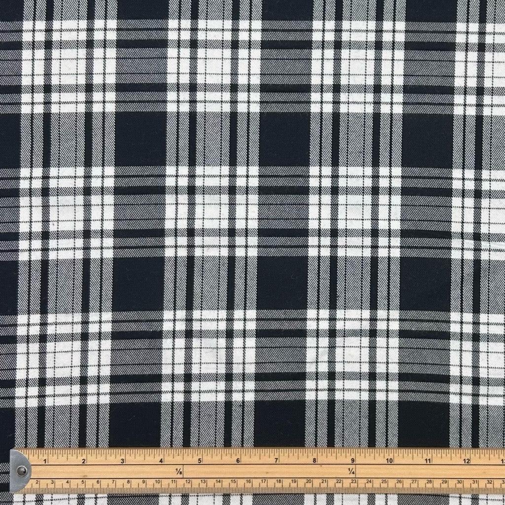 Black and White Checkered PolyViscose Tartan Fabric - Pound Fabrics