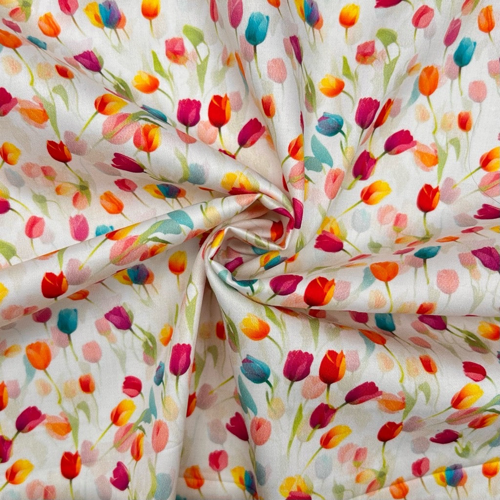Spring Tulips Cotton Sateen Fabric