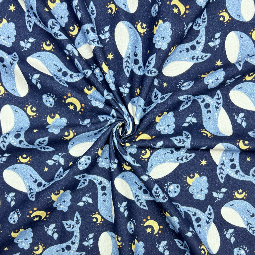 Whales and Cosmic Skies Brushed Cotton Fabric - Pound Fabrics