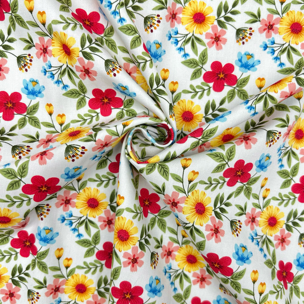 Ditsy Folk Rose & Hubble Cotton Poplin Fabric