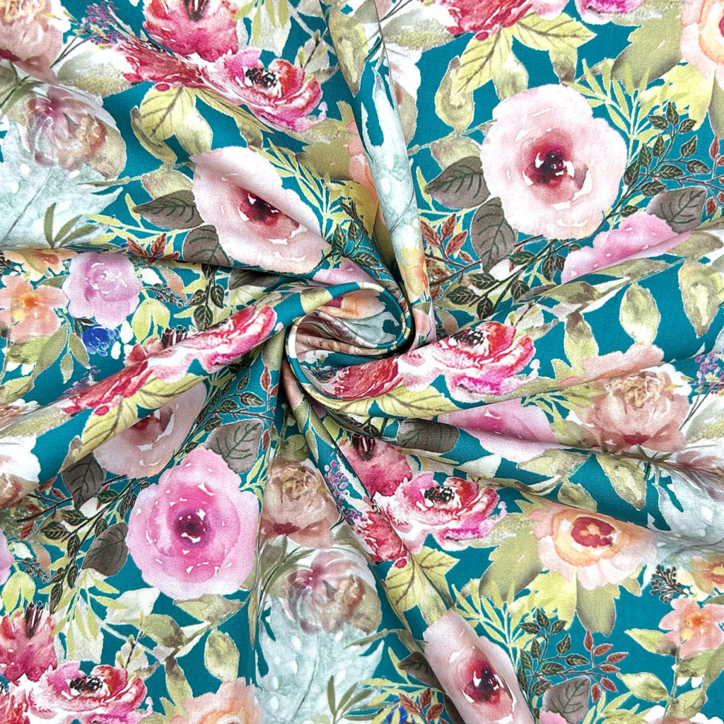 Cottage Bloom Rose & Hubble Cotton Poplin Fabric