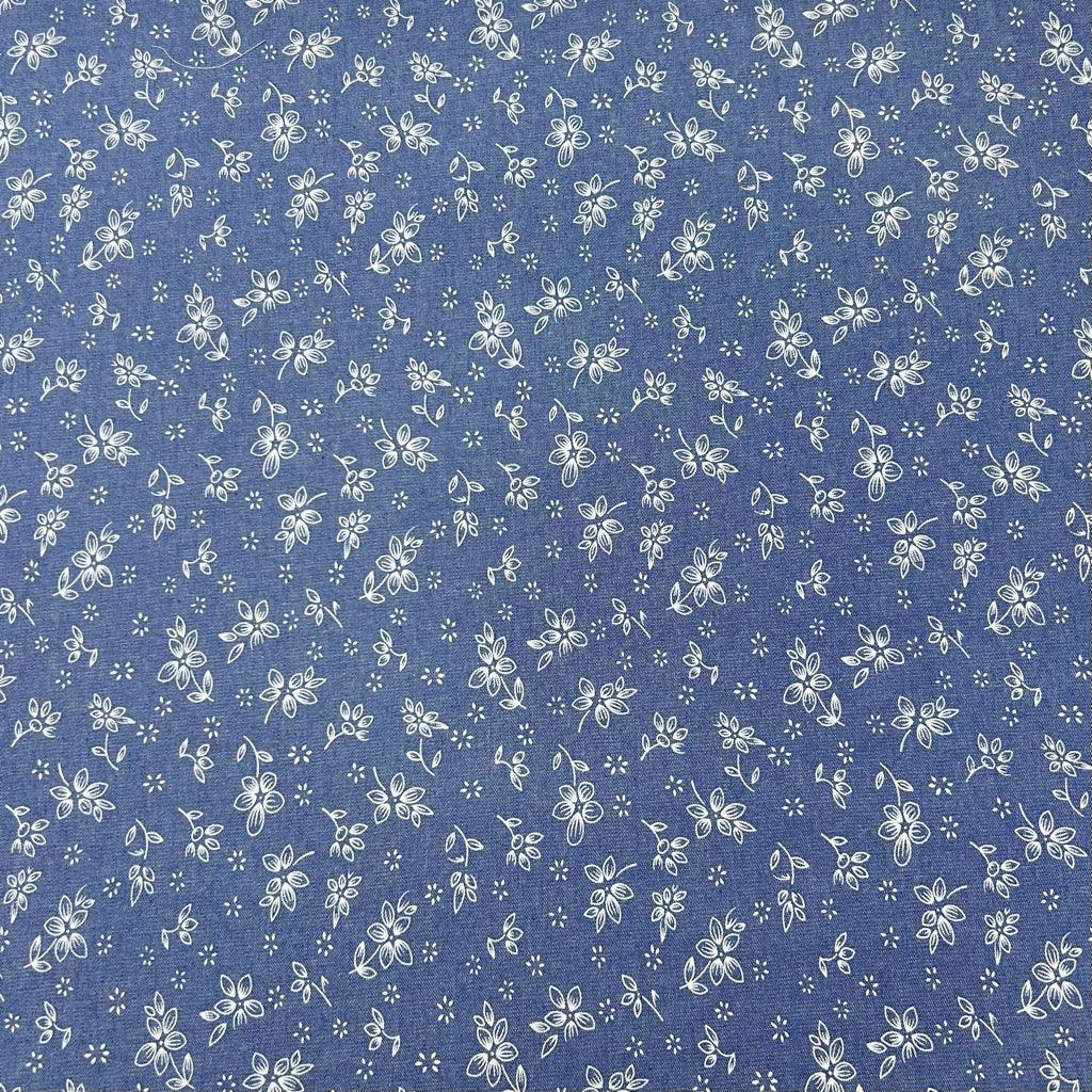 Petite Flowers Chambray Denim Fabric - Pound Fabrics