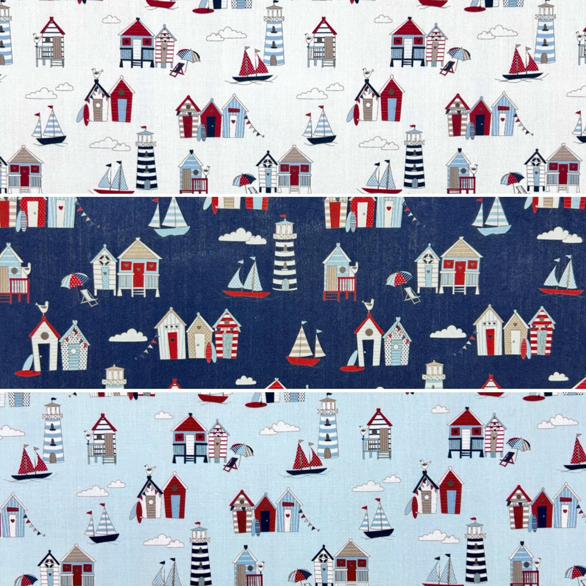 Beach Huts Polycotton Fabric