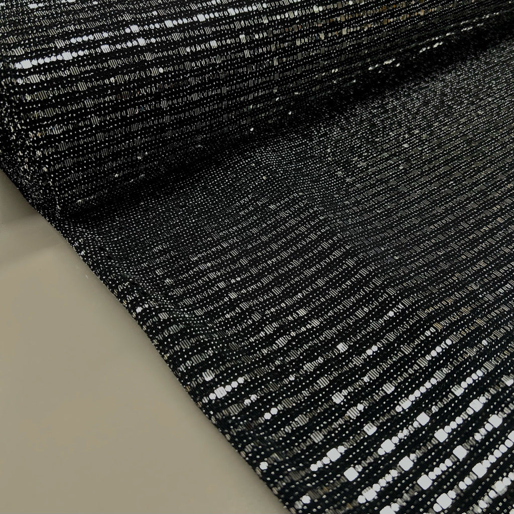 Silver Sparkle on Black Stretch Fabric
