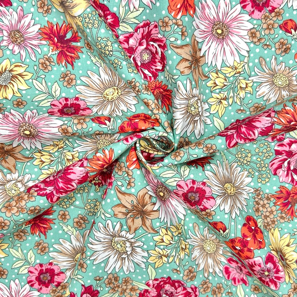 Botanical Bloom Rose & Hubble Cotton Poplin Fabric