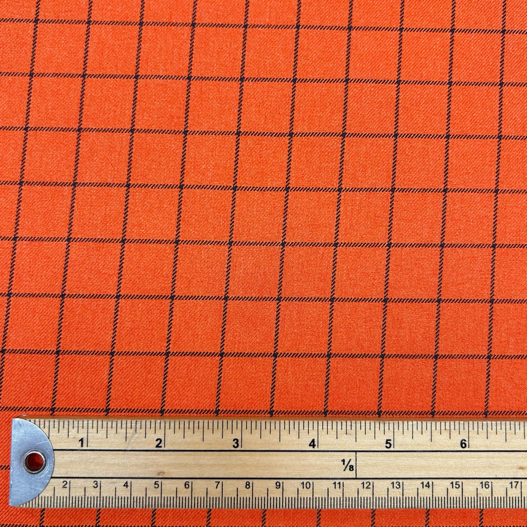 Black Check on Orange Suiting Fabric
