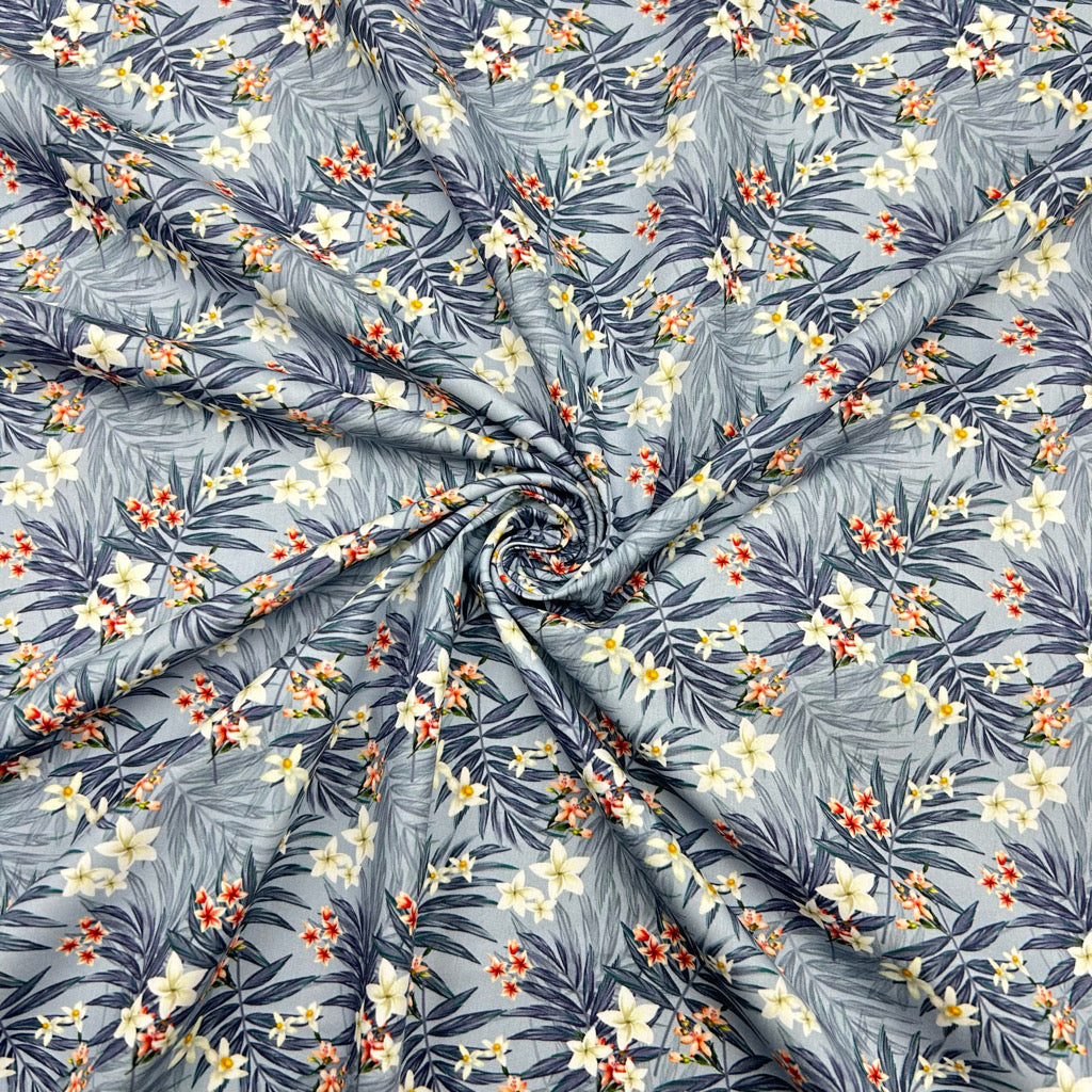 Tropical Floral Rose &amp; Hubble Cotton Poplin Fabric - Pound Fabrics