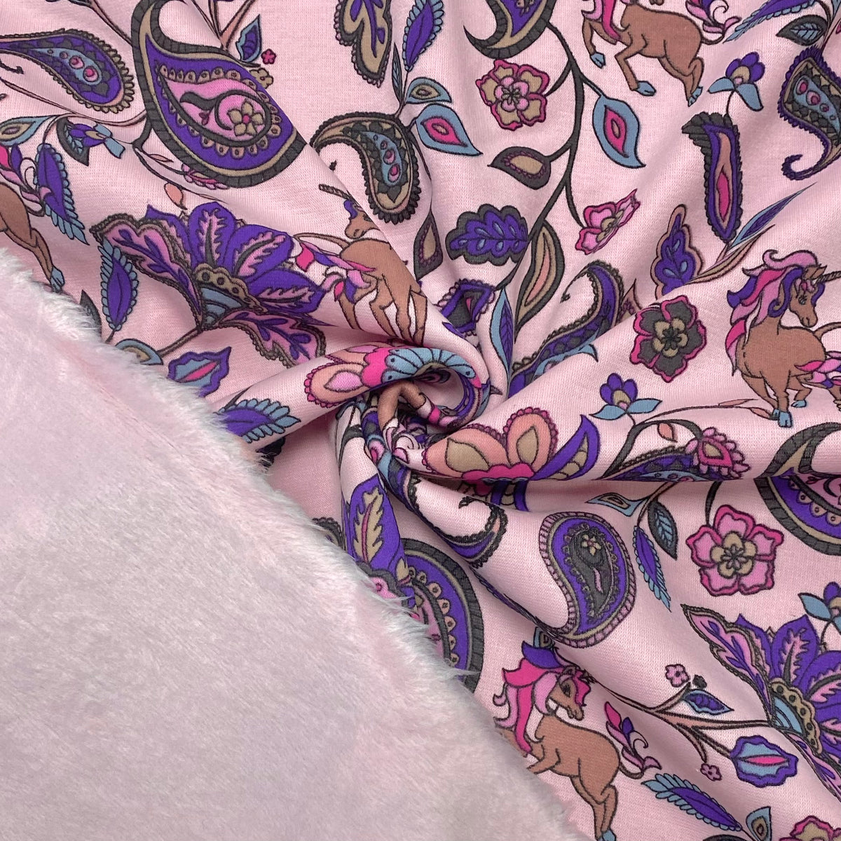 Unicorns and Paisley Sweatshirt Fabric