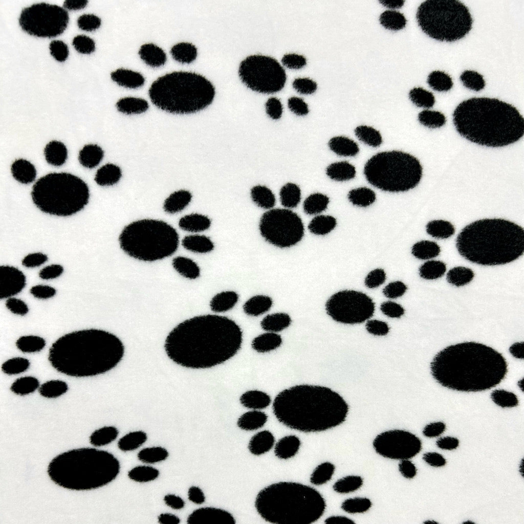 Black Paws on White Anti Pill Polar Fleece Fabric