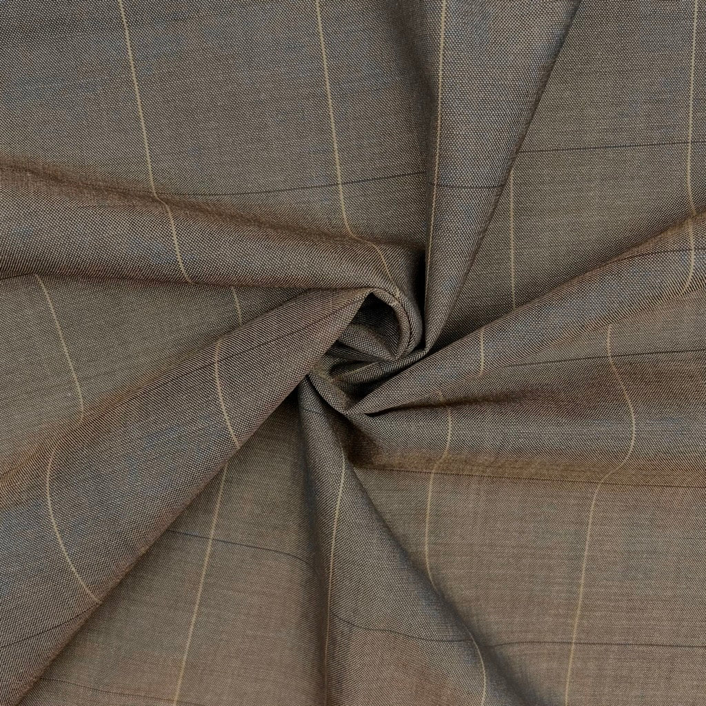 Brown Check Wool Suiting Fabric