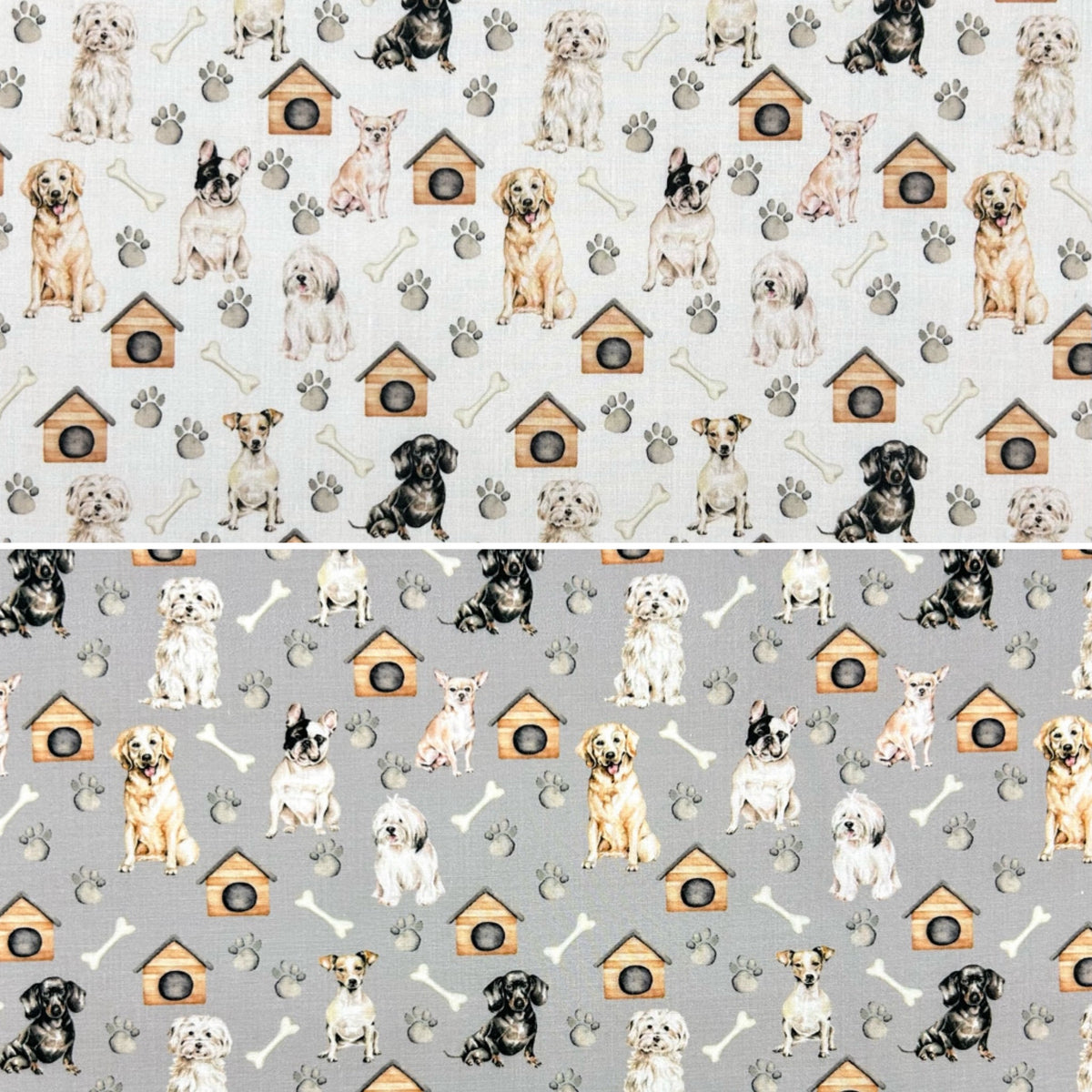 Dog House and Paws Polycotton Fabric