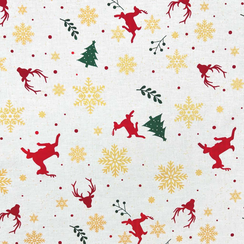 Festive Reindeer Christmas Cotton Fabric